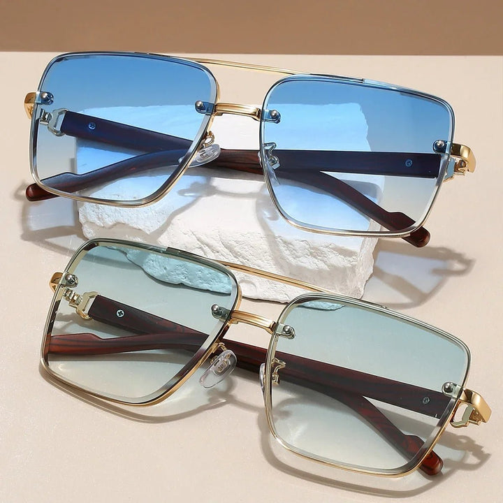 Sunglasses Aviator Style Gold Frame Wooden Temple Arms