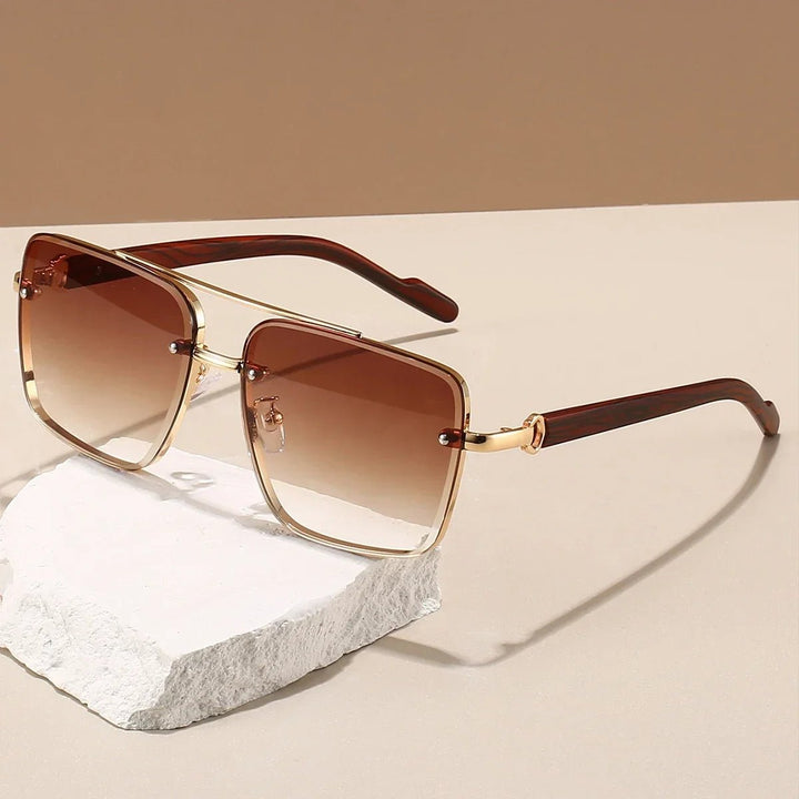 Sunglasses Aviator Style Gold Frame Wooden Temple Arms