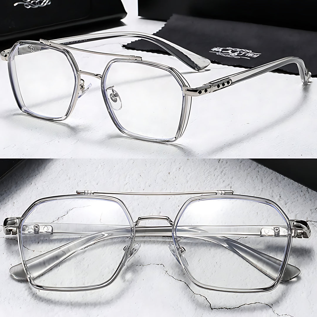 Sunglasses Blue Light Blocking Square Frame Clear Lens - Gray