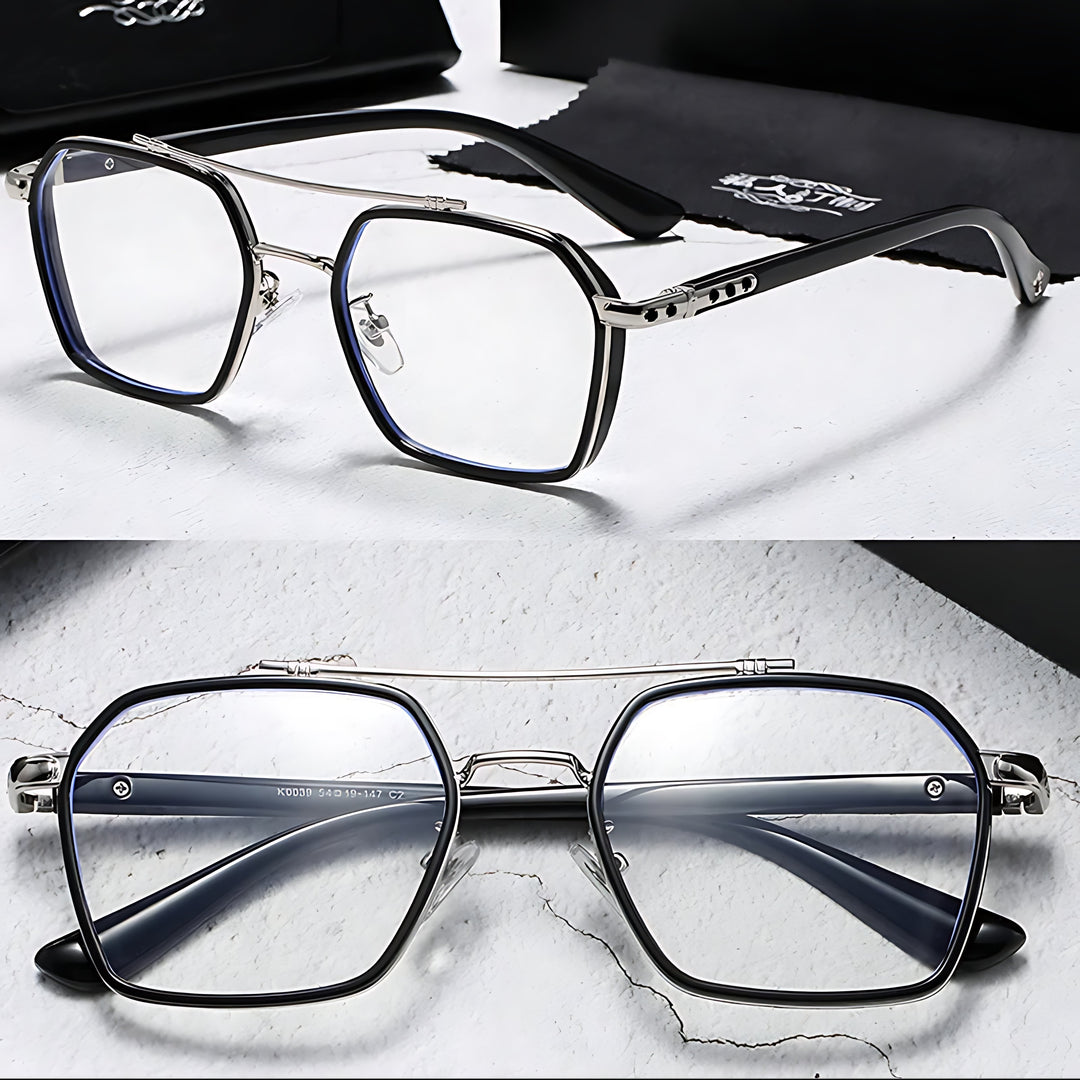 Sunglasses Blue Light Blocking Square Frame Clear Lens - Black Silver