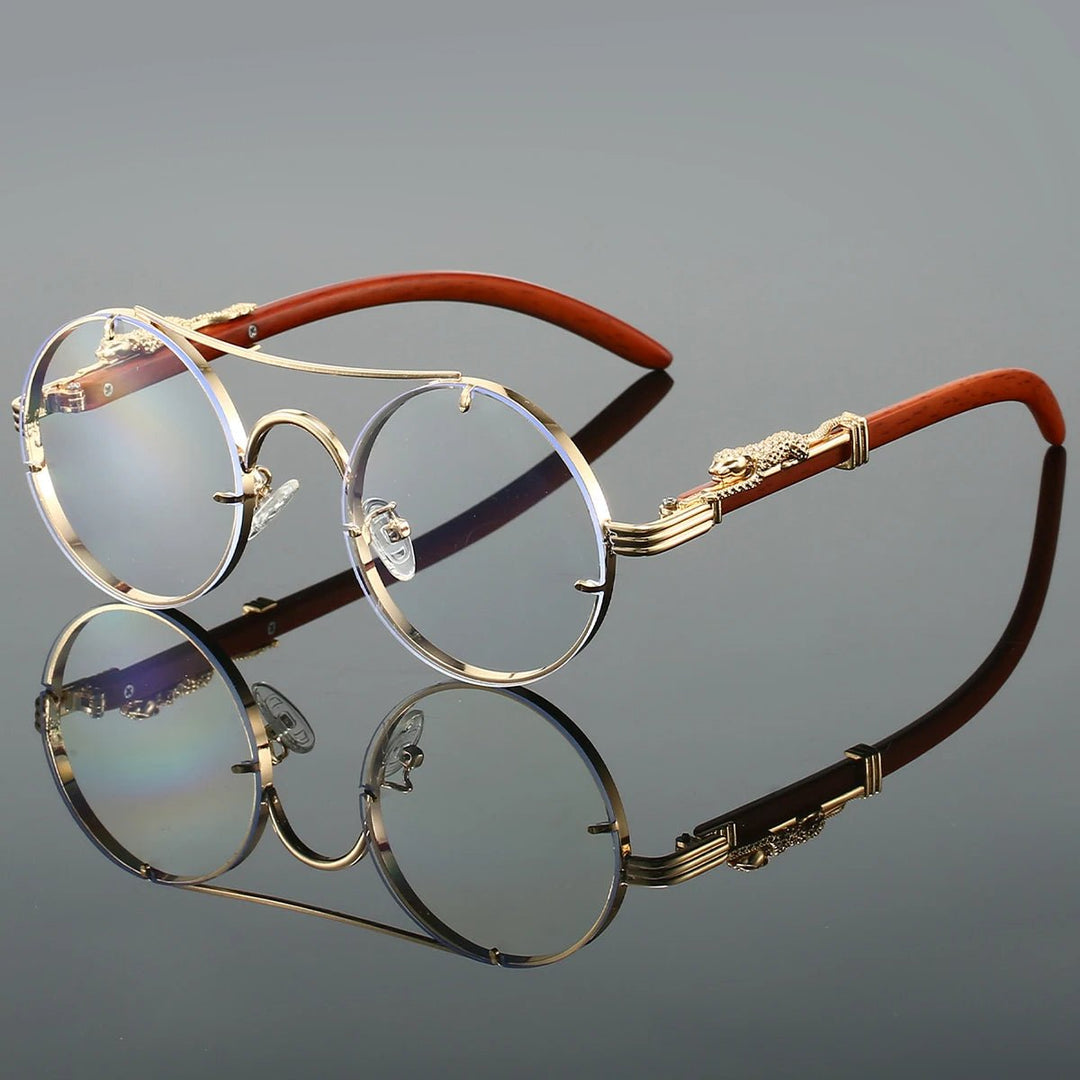 Sunglasses Double Bridge Vintage Gold Frame Blue Gradient - Golden Transparent