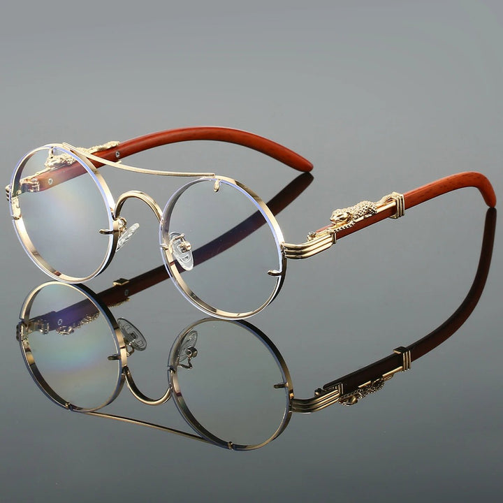 Sunglasses Double Bridge Vintage Gold Frame Blue Gradient - Golden Transparent