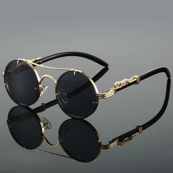 Sunglasses Double Bridge Vintage Gold Frame Blue Gradient - Black