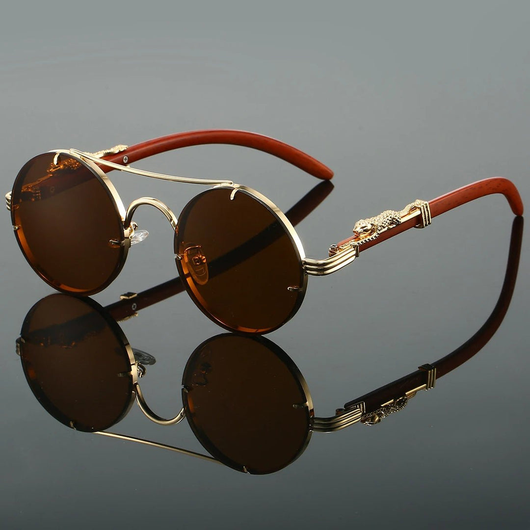 Sunglasses Double Bridge Vintage Gold Frame Blue Gradient - Brown