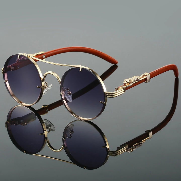 Sunglasses Double Bridge Vintage Gold Frame Blue Gradient - Gradient Gray