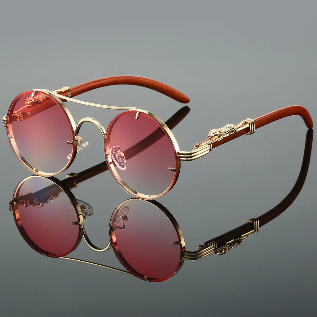 Sunglasses Double Bridge Vintage Gold Frame Blue Gradient - Gradient Pink