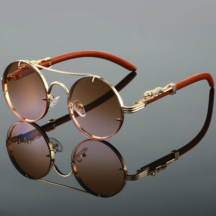 Sunglasses Double Bridge Vintage Gold Frame Blue Gradient - Tea Pink