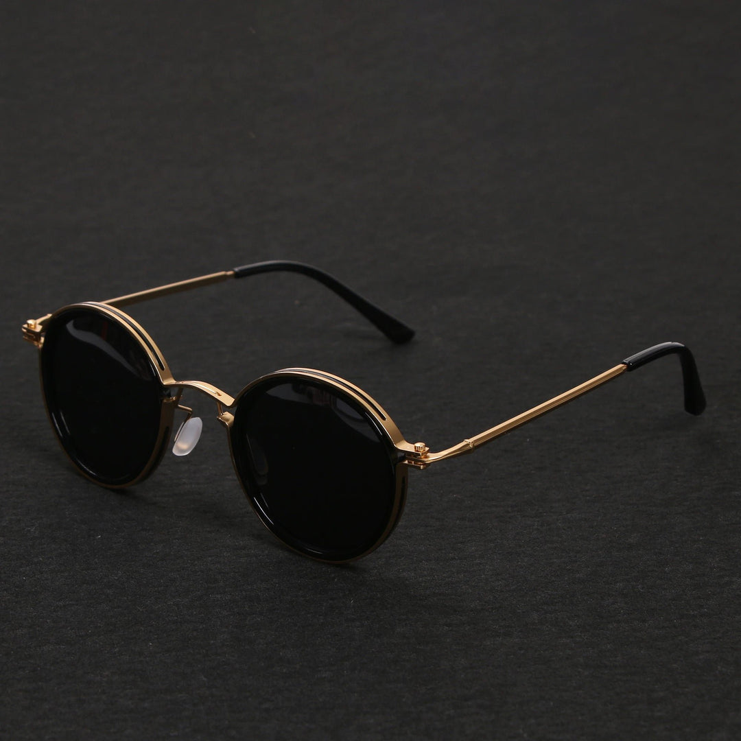 Sunglasses Polarised Round Frame Gold Metal Temples