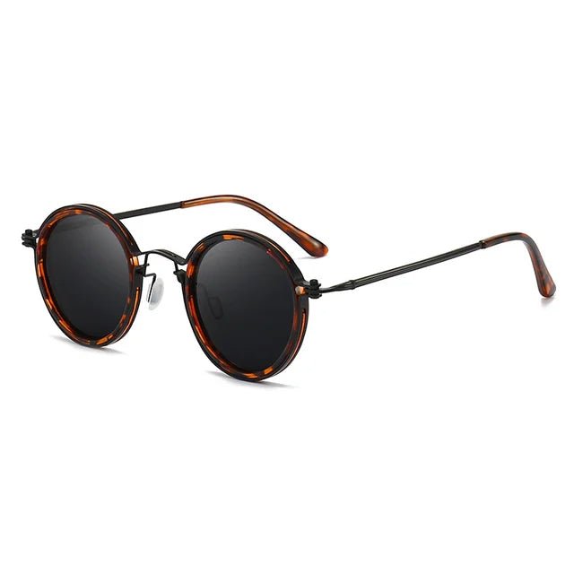 Sunglasses Polarised Round Frame Gold Metal Temples - Gun Black