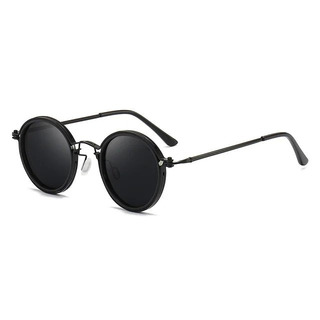 Sunglasses Polarised Round Frame Gold Metal Temples - Black