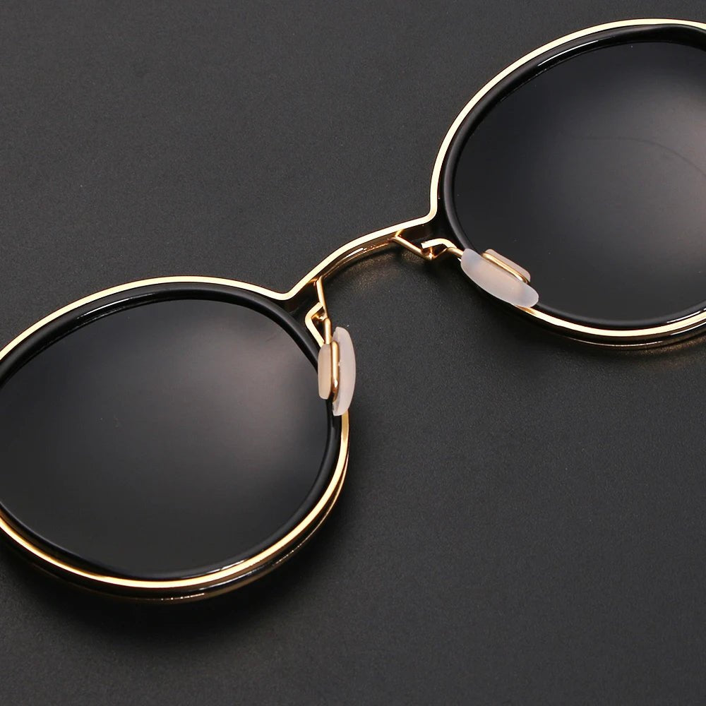 Sunglasses Polarised Round Frame Gold Metal Temples