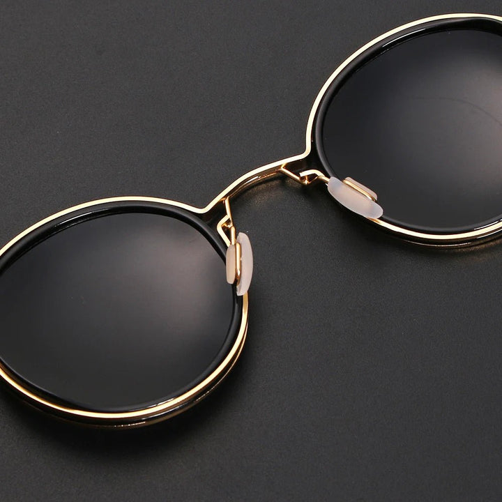 Sunglasses Polarised Round Frame Gold Metal Temples