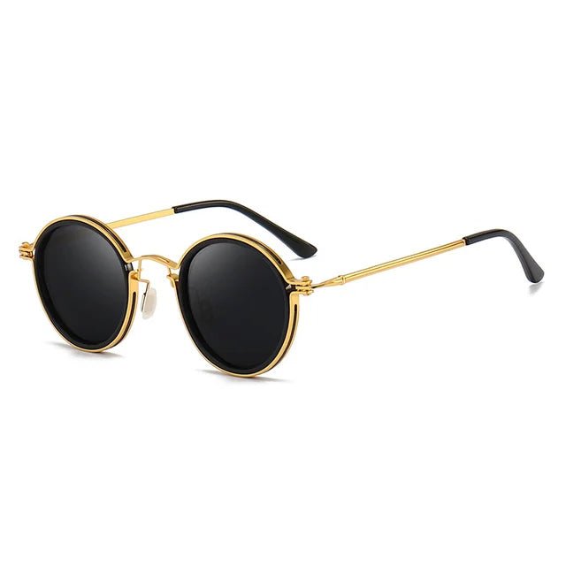 Sunglasses Polarised Round Frame Gold Metal Temples - Gold