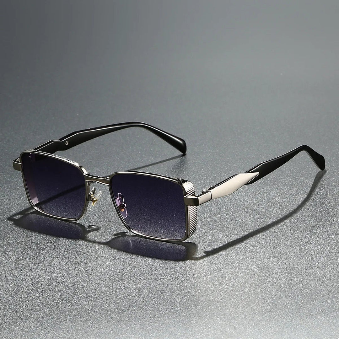 Sunglasses Rectangle Gold Metal Frame UV400 Protection - Gray