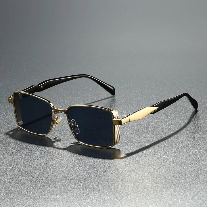 Sunglasses Rectangle Gold Metal Frame UV400 Protection - Black