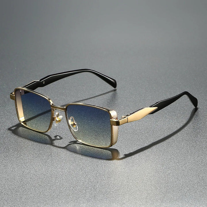 Sunglasses Rectangle Gold Metal Frame UV400 Protection - Green