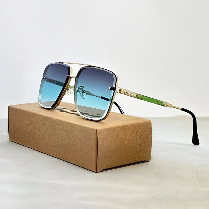 Sunglasses Retro Aviator Gold Frame Gradient UV400 - Ocean Blue