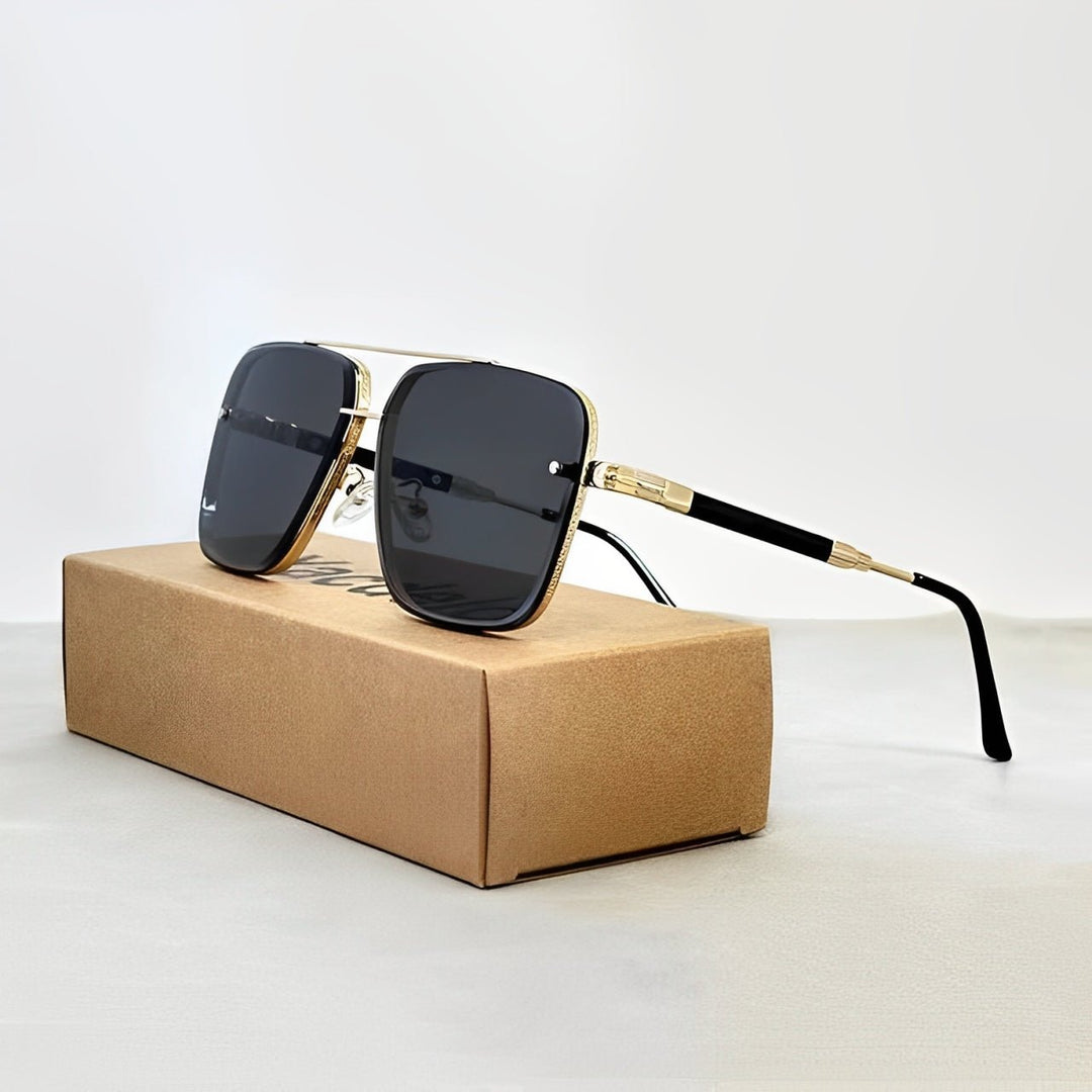 Sunglasses Retro Aviator Gold Frame Gradient UV400 - Black