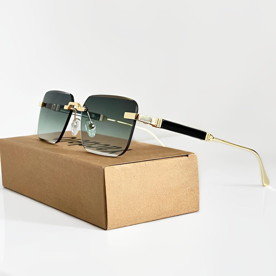 Sunglasses Retro Gold Titanium Gradient UV400 Protection - Green (Most Popular)