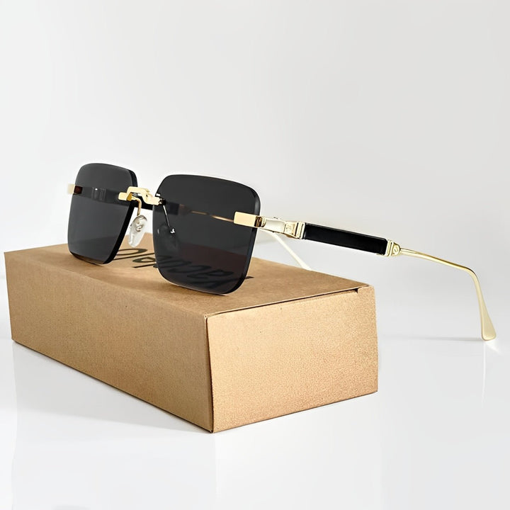 Sunglasses Retro Gold Titanium Gradient UV400 Protection - Black