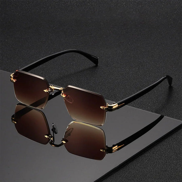 Sunglasses Rimless Gold Bridge Gradient Tinted Lenses - Brown