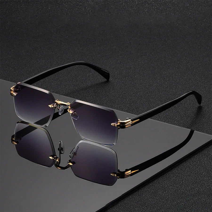 Sunglasses Rimless Gold Bridge Gradient Tinted Lenses - Gray