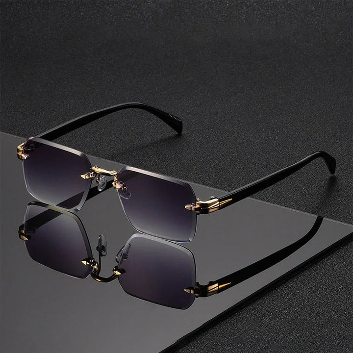 Sunglasses Rimless Gold Bridge Gradient Tinted Lenses - Gray