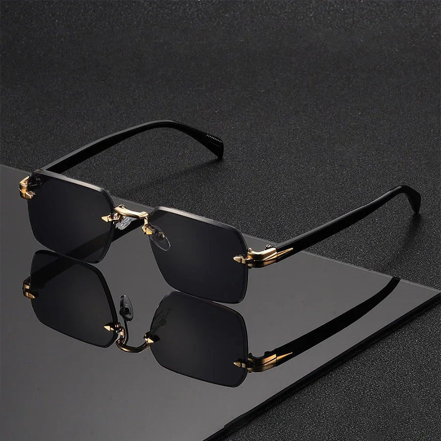Sunglasses Rimless Gold Bridge Gradient Tinted Lenses - Black