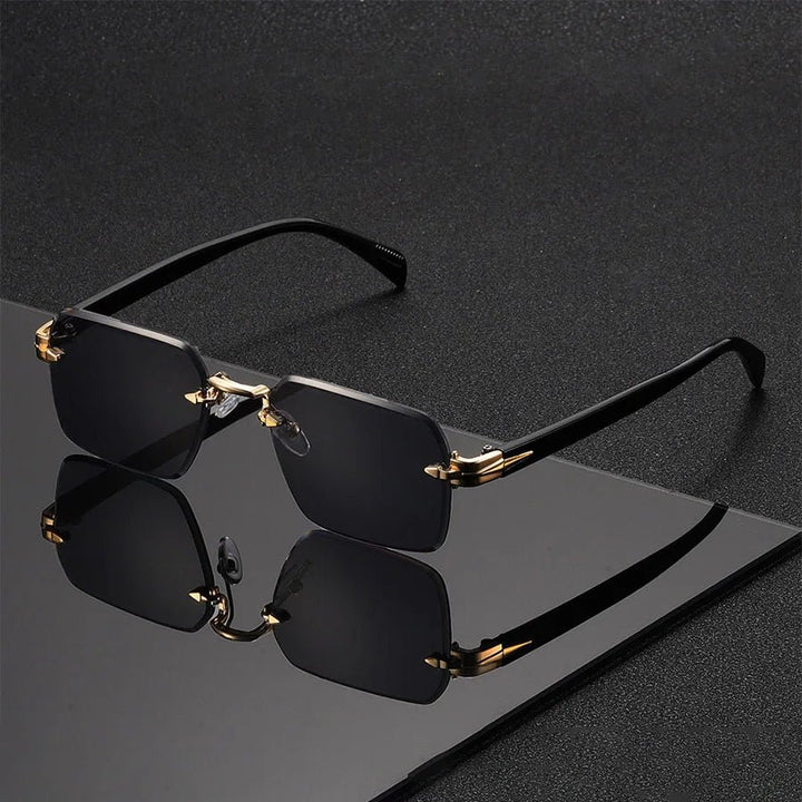 Sunglasses Rimless Gold Bridge Gradient Tinted Lenses - Black