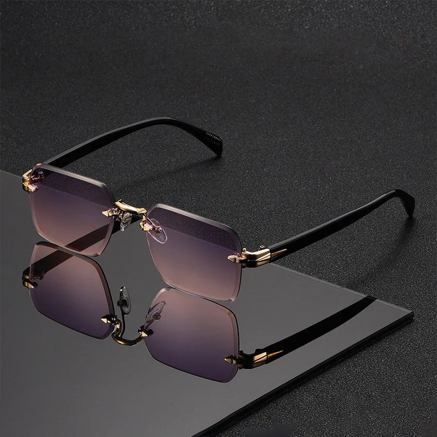 Sunglasses Rimless Gold Bridge Gradient Tinted Lenses - Pink