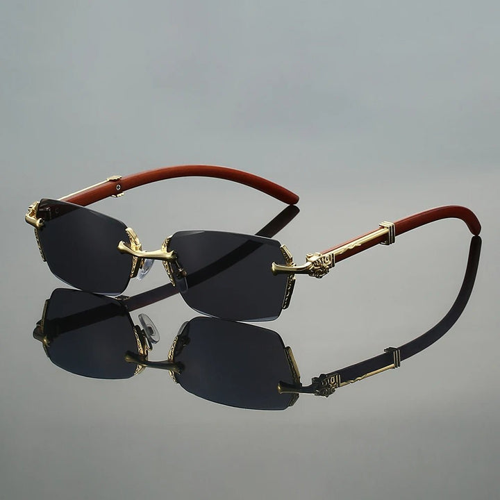 Sunglasses Rimless Gold Frame Gradient UV400 Protection - Black