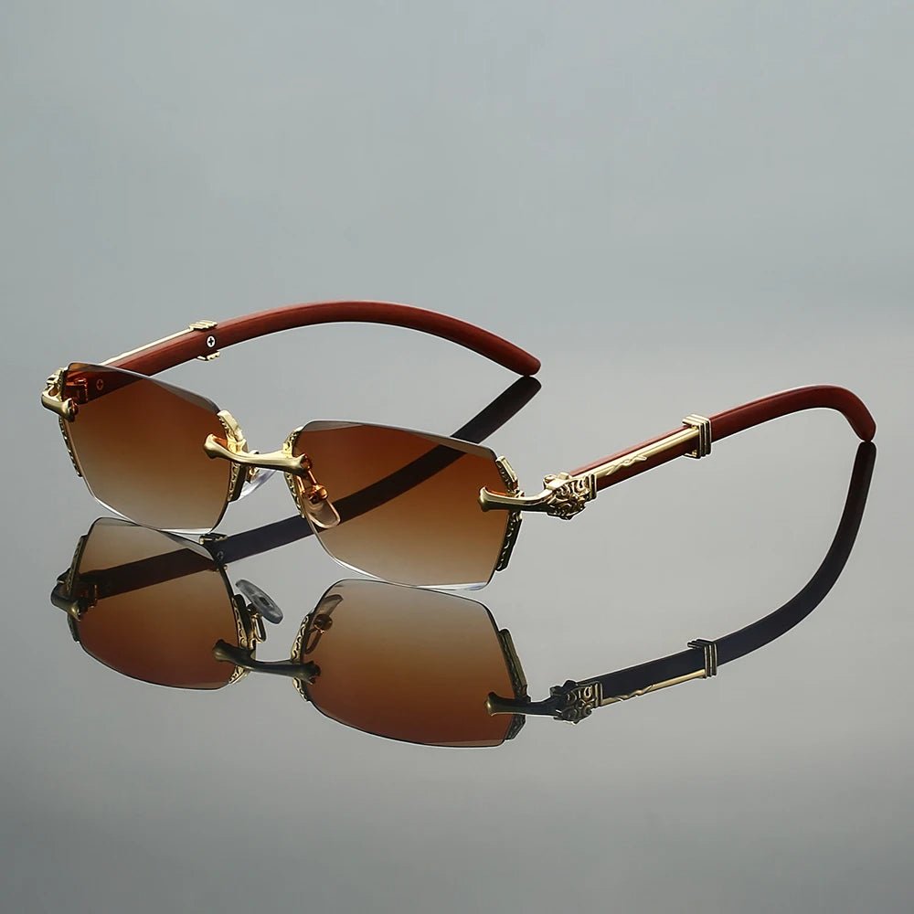 Sunglasses Rimless Gold Frame Gradient UV400 Protection - Brown