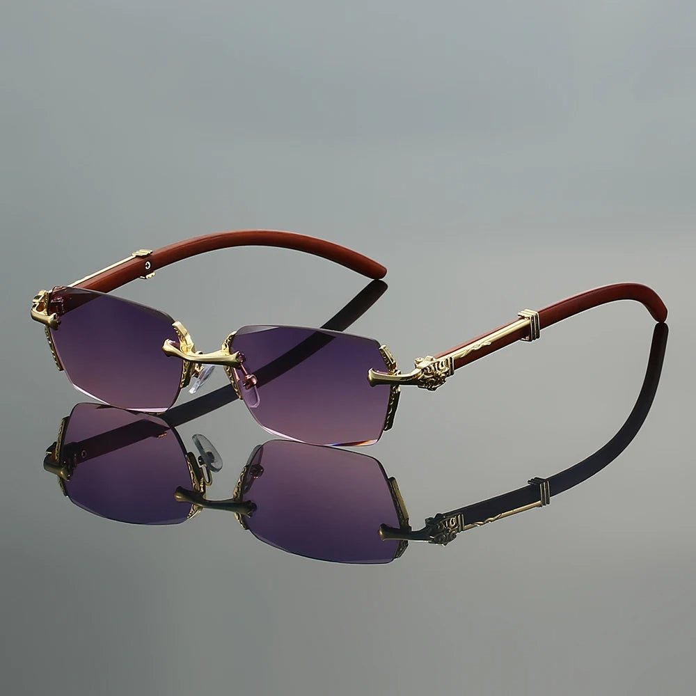 Sunglasses Rimless Gold Frame Gradient UV400 Protection - Purple