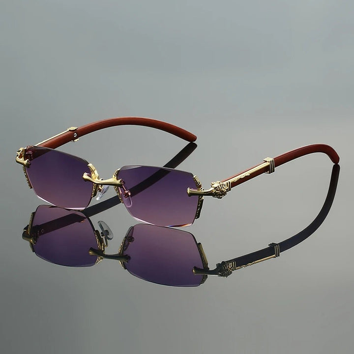Sunglasses Rimless Gold Frame Gradient UV400 Protection - Purple