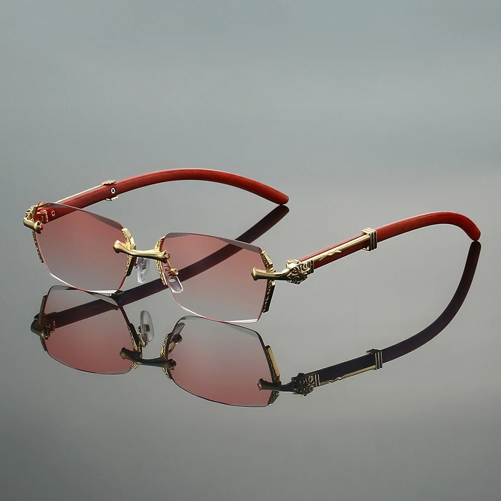Sunglasses Rimless Gold Frame Gradient UV400 Protection - Pink