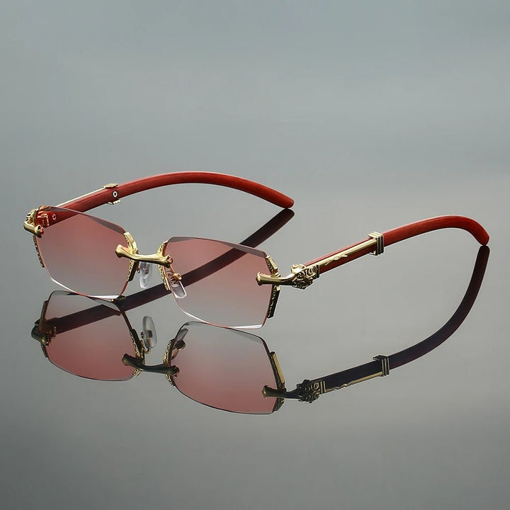 Sunglasses Rimless Gold Frame Gradient UV400 Protection - Pink