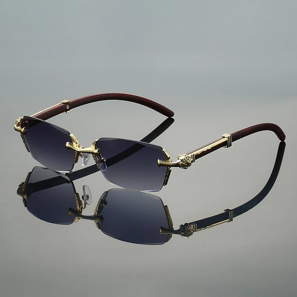Sunglasses Rimless Gold Frame Gradient UV400 Protection - Gray