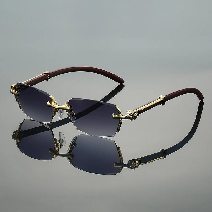 Sunglasses Rimless Gold Frame Gradient UV400 Protection - Gray