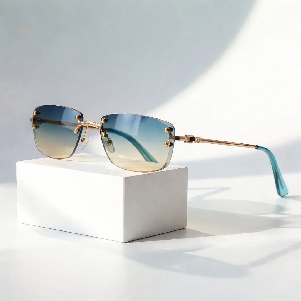 Sunglasses Rimless Gradient Lenses UV400 Protection Gold