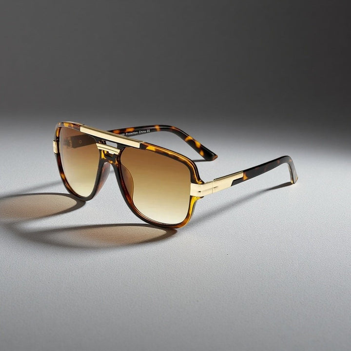 Sunglasses Tortoiseshell Aviator UV400 Square Frame Gold - Leopard