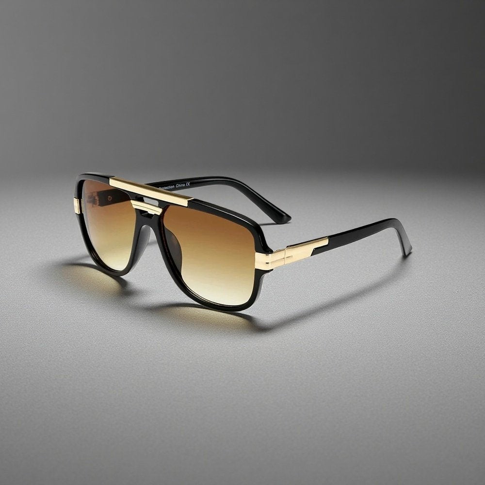 Sunglasses Tortoiseshell Aviator UV400 Square Frame Gold - Black