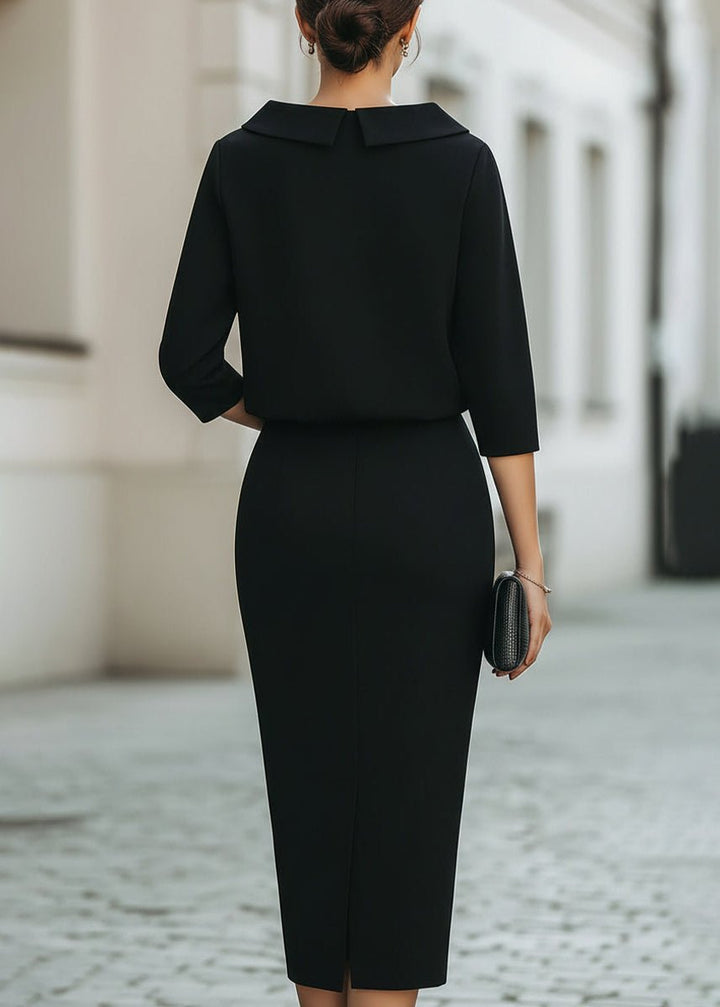 Two Piece Midi Skirt Set Boat Neck 3/4 Sleeves Crepe