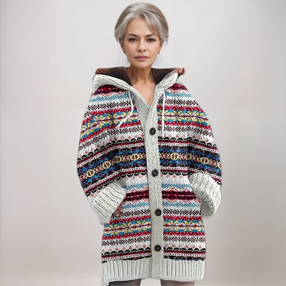 Audrey | Women Fair Isle Hooded Knit Cardigan