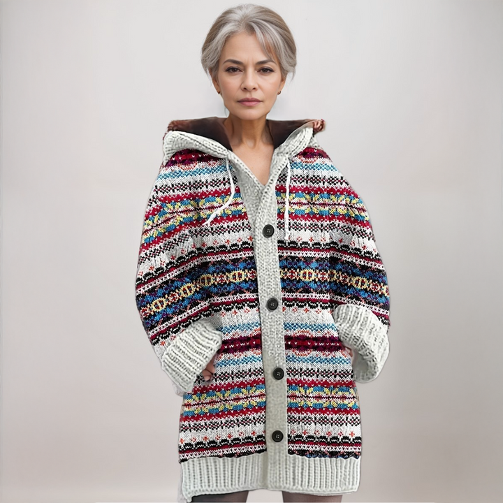 Audrey | Women Fair Isle Hooded Knit Cardigan