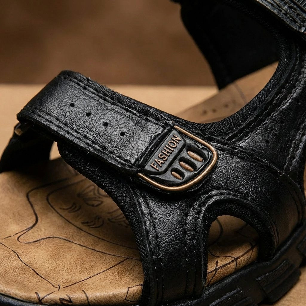 Unisex Leather-Look Velcro Trek Sandals Aggressive-Grip Sole