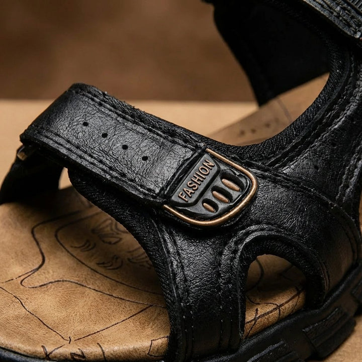 Unisex Leather-Look Velcro Trek Sandals Aggressive-Grip Sole