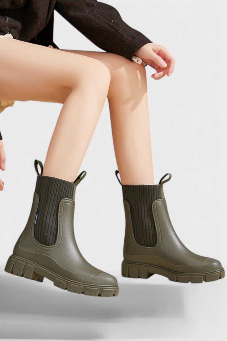 Waterproof Boots Chelsea Style Ribbed Ankle Pull-On