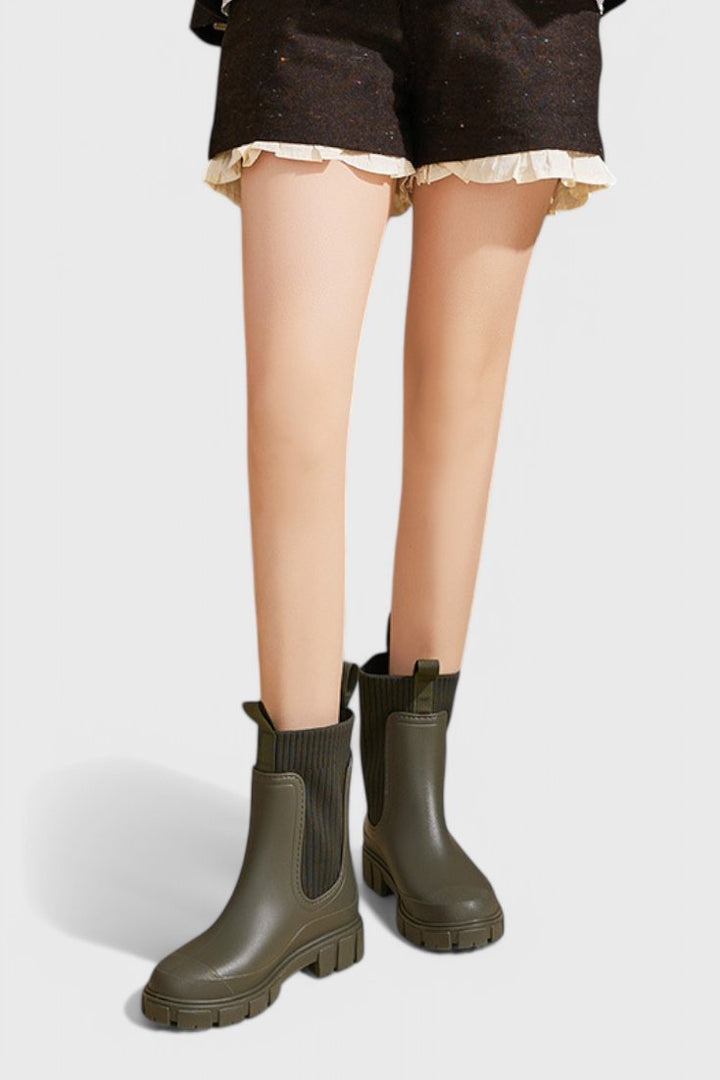 Waterproof Boots Chelsea Style Ribbed Ankle Pull-On
