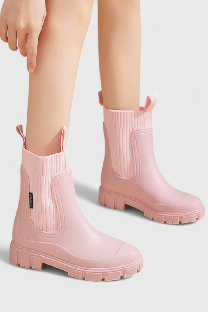Waterproof Boots Chelsea Style Ribbed Ankle Pull-On