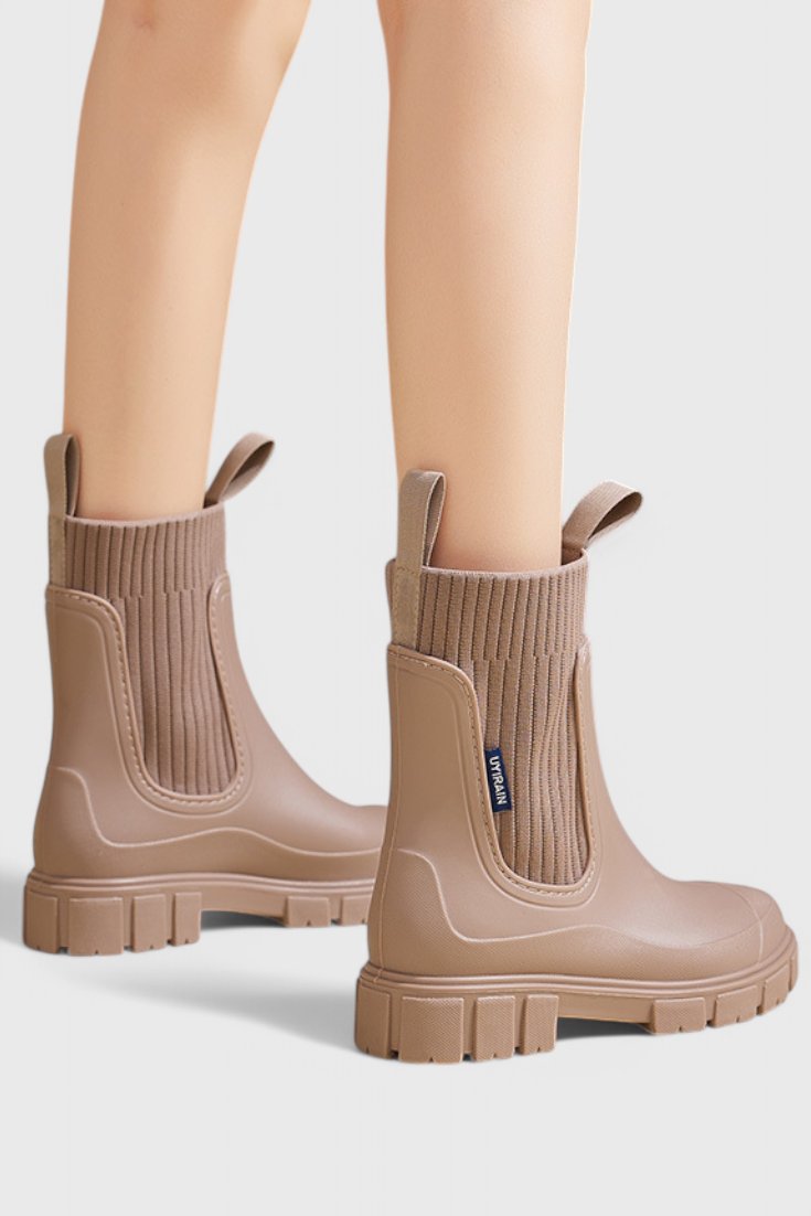 Waterproof Boots Chelsea Style Ribbed Ankle Pull-On